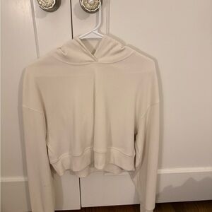 Garage Cream Ribbed Cropped Hoodie/Sweater